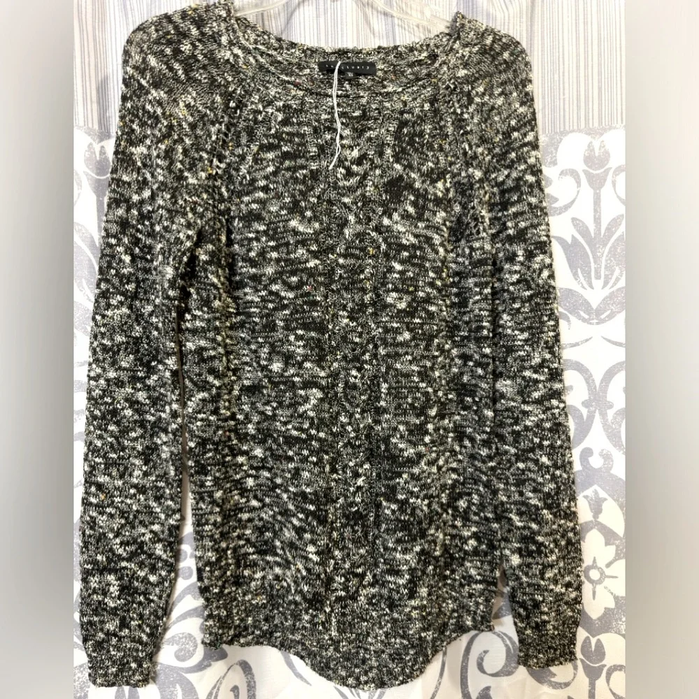 Anthroologie Sanctuary Women's Black White Cable Knit Cozy Sweater‎ Size XS NWT
